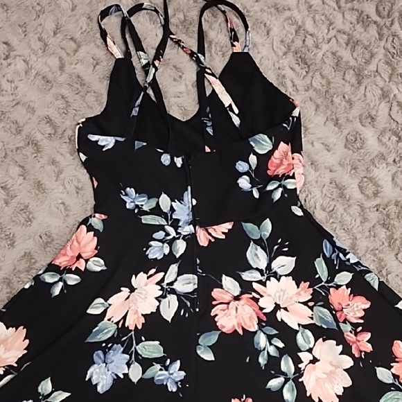 Trixxi Thin Strap Black Dress with Pink and Blue Floral Pattern - Picture 6 of 10